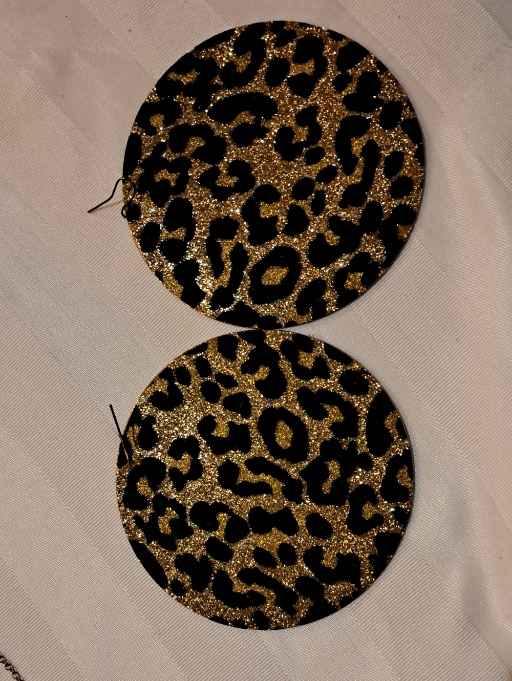 Gold Glitter Leopard Print Round Earrings